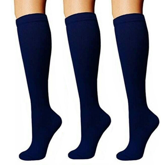 6 Pairs Support Socks Firm Compression Hose Opaque Knee High Wide Calf Stockings