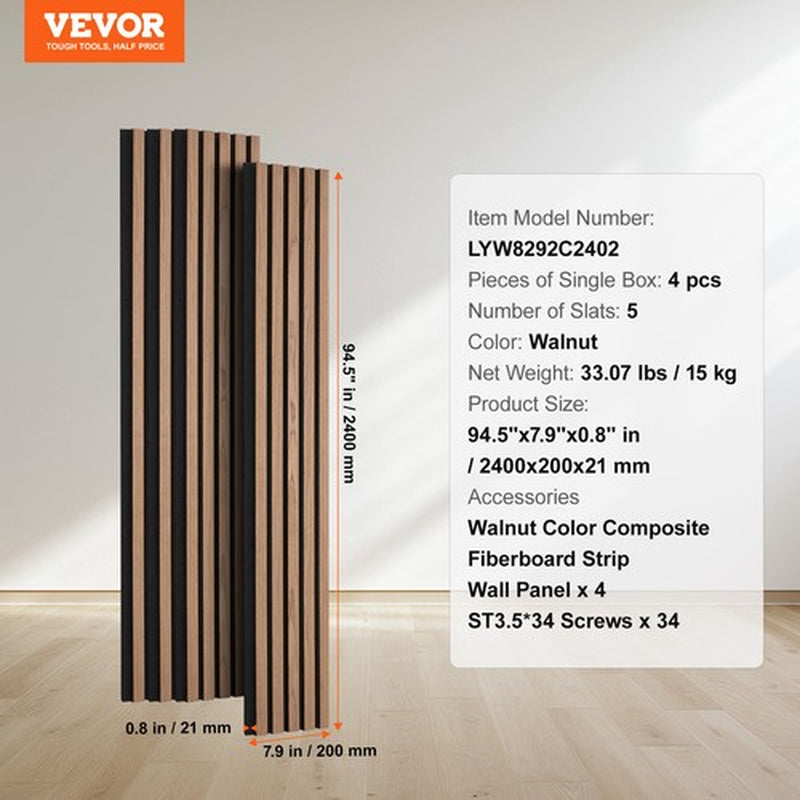 VEVOR Wood Slat Acoustic Panels 7.9 X 94.5 in for Modern Wall Decor Walnut