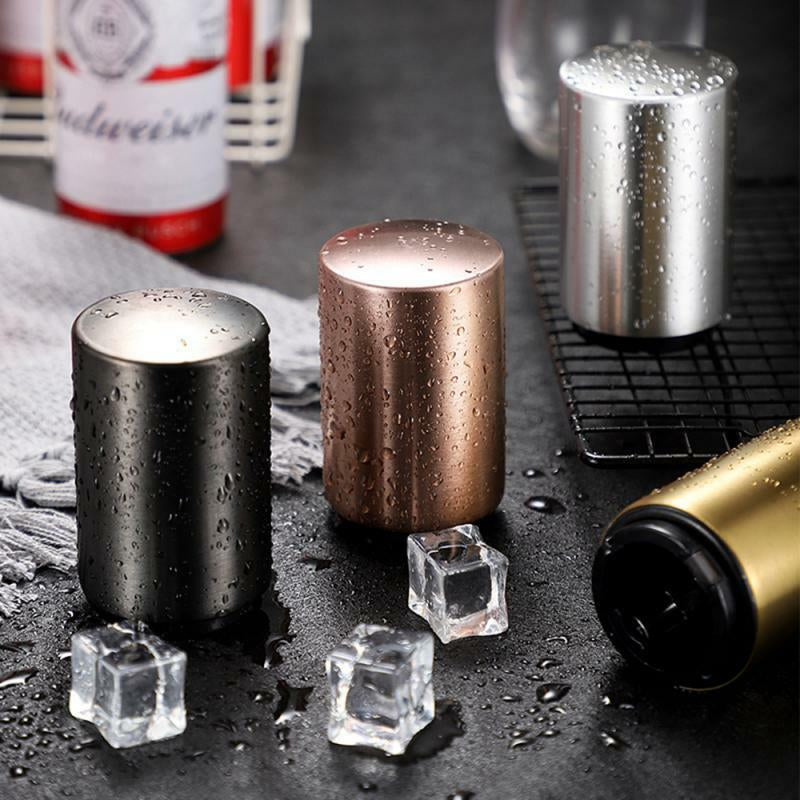 Magnet Automatic Beer Bottle Opener Push down Soda Cap Collector Stainless Steel