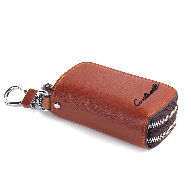 Keyholder Retro Casual Cowhide Leather Double Zipper Car Key Case Holder Wallet Key Bag