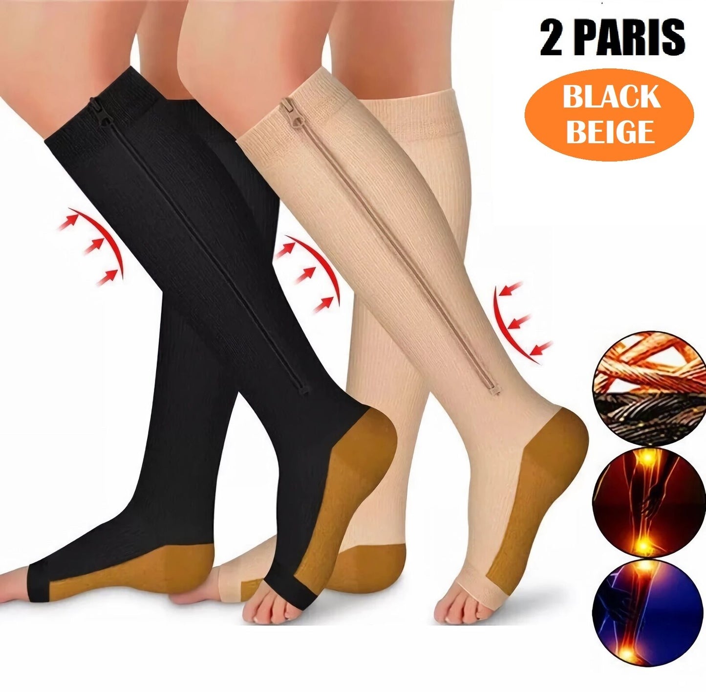 tame impala leg warmers 2 PAIRS Zip up Open Toe Compression Zipper Socks Calf Support Stocking Women Men Breathable Comfort Fabric Womenswear