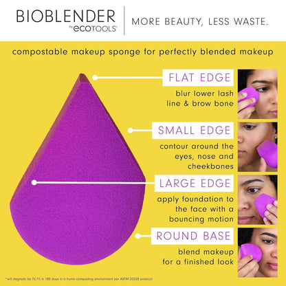 Bioblender Makeup Sponge Duo, Compostable Makeup Blender, for Liquid & Cream Foundation, Seamless Application, Eco-Friendly Beauty Sponge, Cruelty-Free & Latex Free, 2 Count