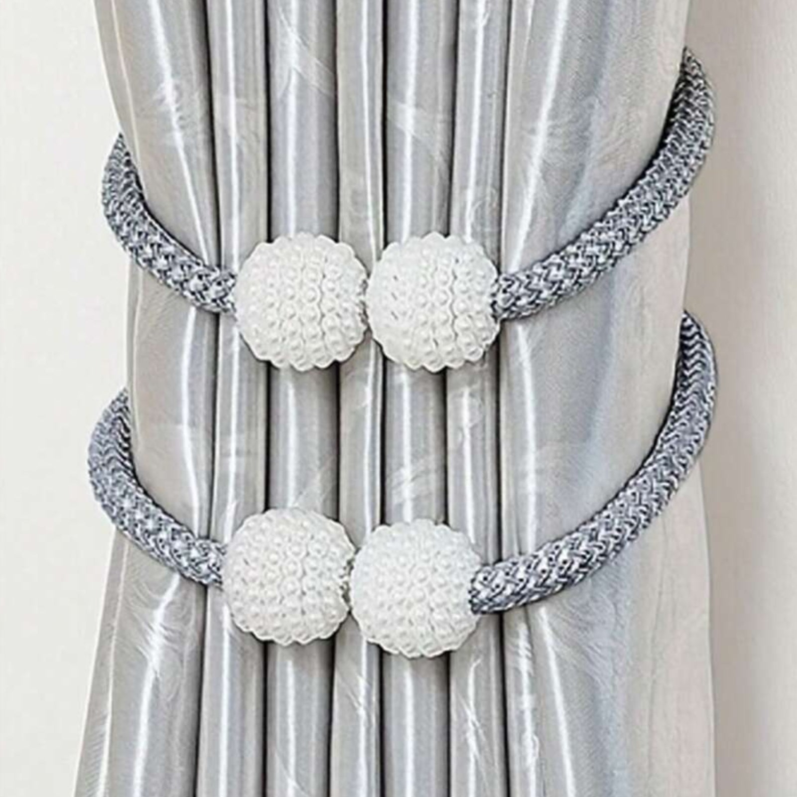 2Pcs Curtain Tiebacks Holdbacks Magnetic Buckle Woven Tie Hold Back Clips Rope