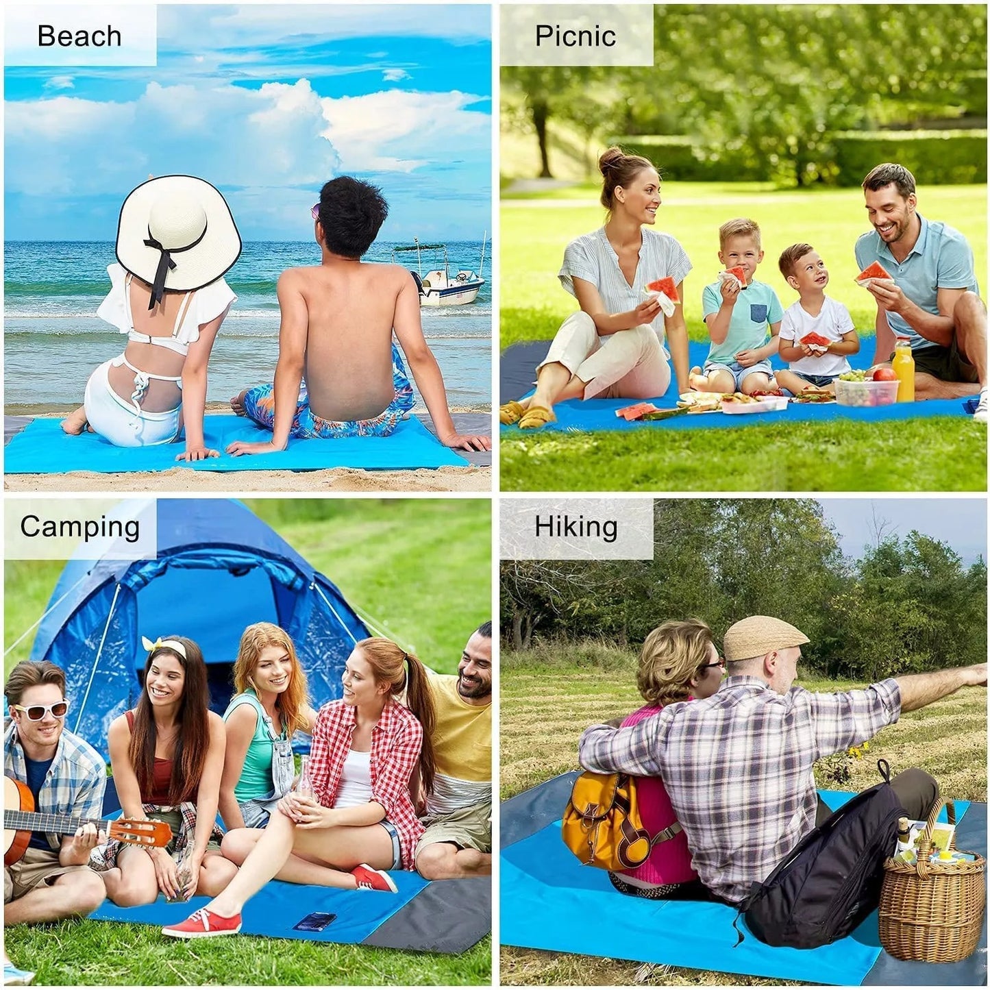 Sandproof Beach Blanket Waterproof Outdoor Mat – Oversized 79"x55" for 4-6 People, Portable Picnic Mat for Travel, Camping, Hiking, Yoga & Beach Days
