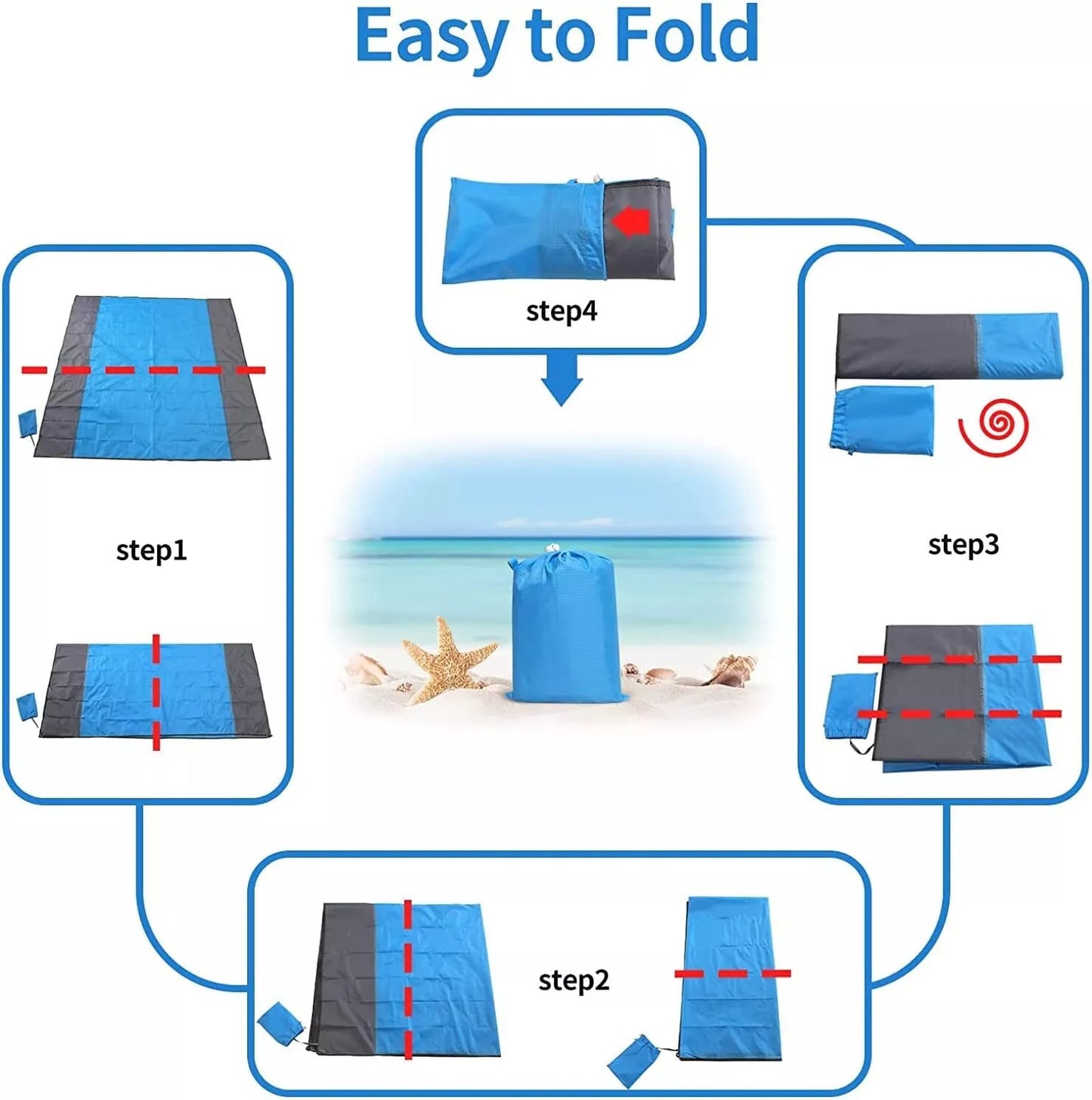 Sandproof Beach Blanket Waterproof Outdoor Mat – Oversized 79"x55" for 4-6 People, Portable Picnic Mat for Travel, Camping, Hiking, Yoga & Beach Days