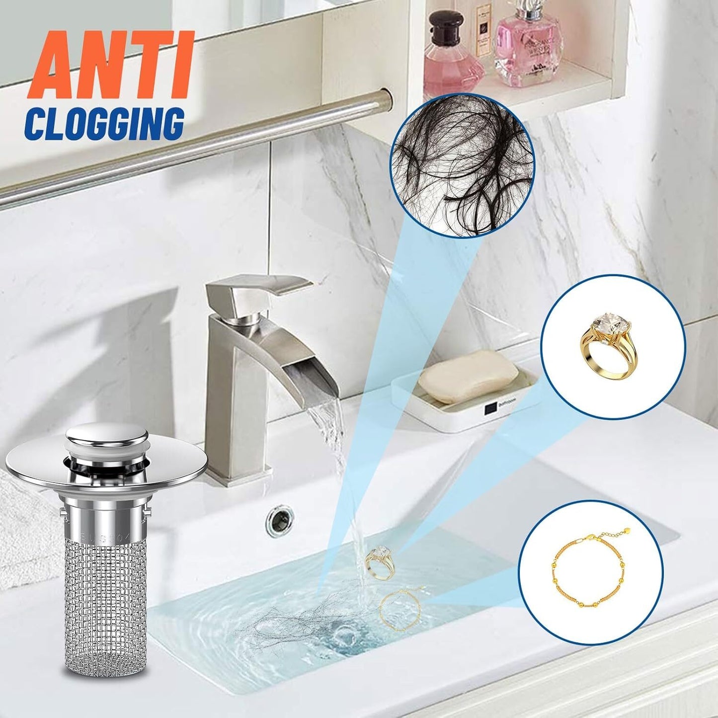 Effortless Drain Protection: Universal Bathroom Sink Stopper & Hair Catcher Strainer