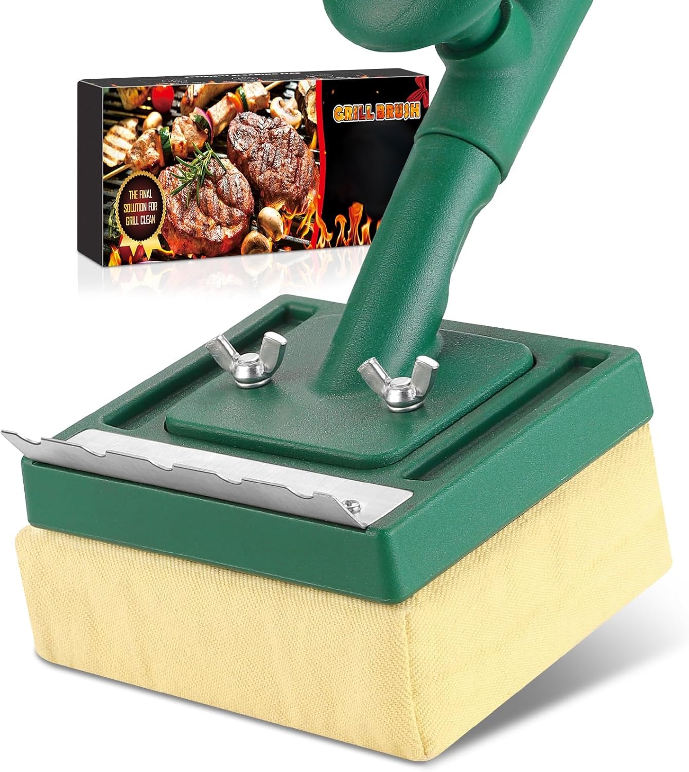 Bristle Free Grill Brush with Scraper 22 Inch Long Handle and Replaceable Head