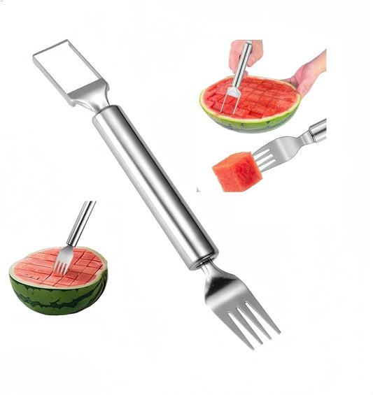2-In-1 Watermelon Fork Slicer Cutter, Stainless Steel Silver Gray