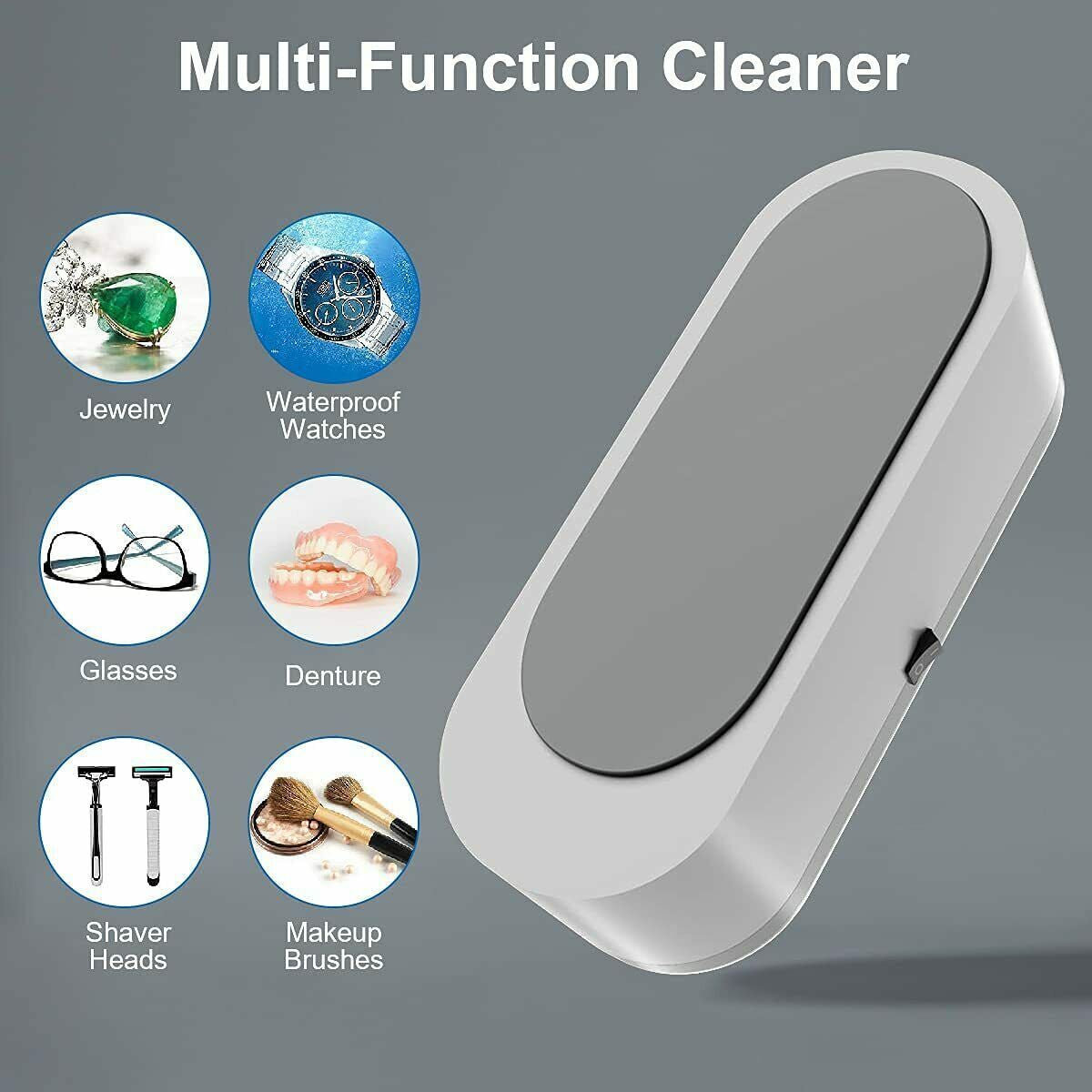 Ultrasonic Cleaner for Jewelry & Glasses – Battery Powered, Quick 5-Minute Clean for Glass & Jewelry, White Plastic Cleaner, Portable & Efficient