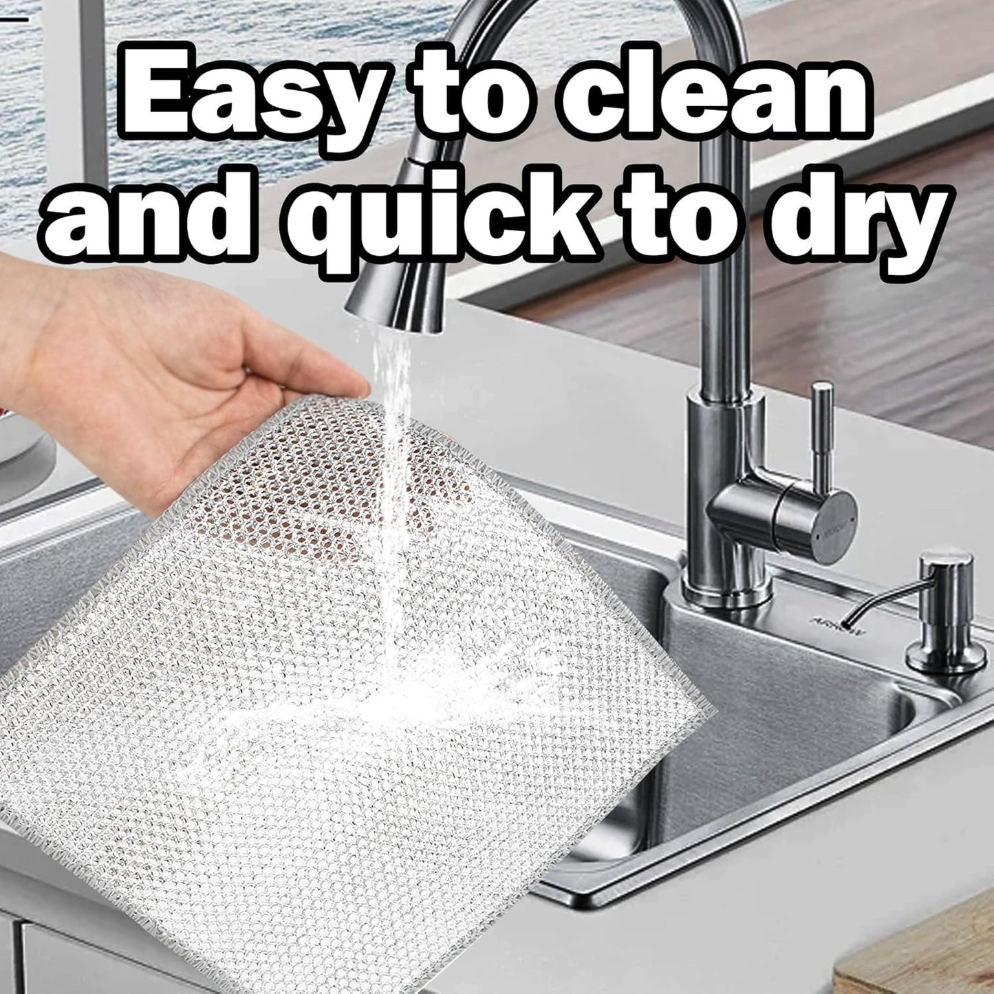10Pcs Multipurpose Wire Dishwashing Rags - Non-Scratch Scrubbing Cloths - NEW