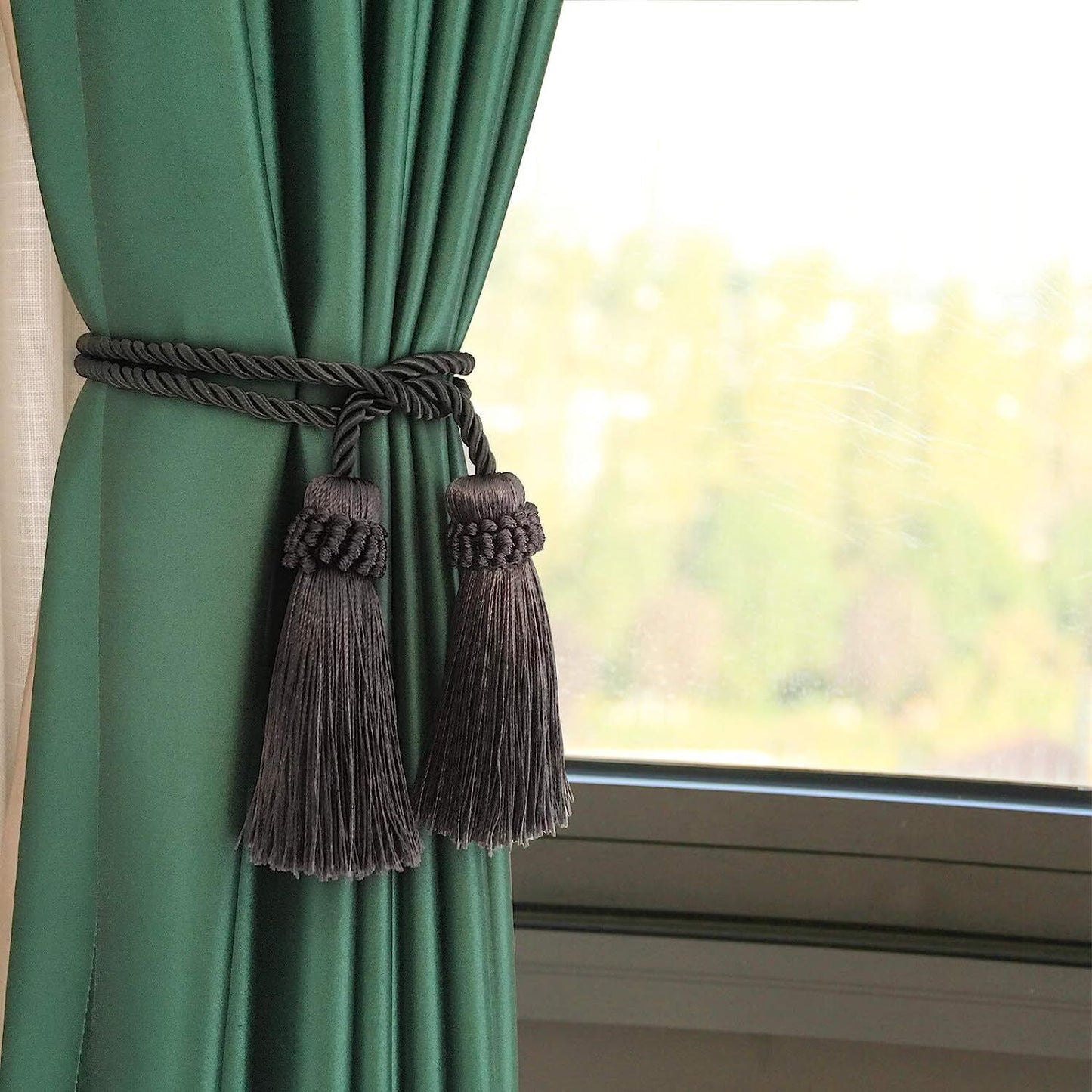 4PCS Curtain Tiebacks Handmade Decorative Curtain Holdbacks Rope with Tassel