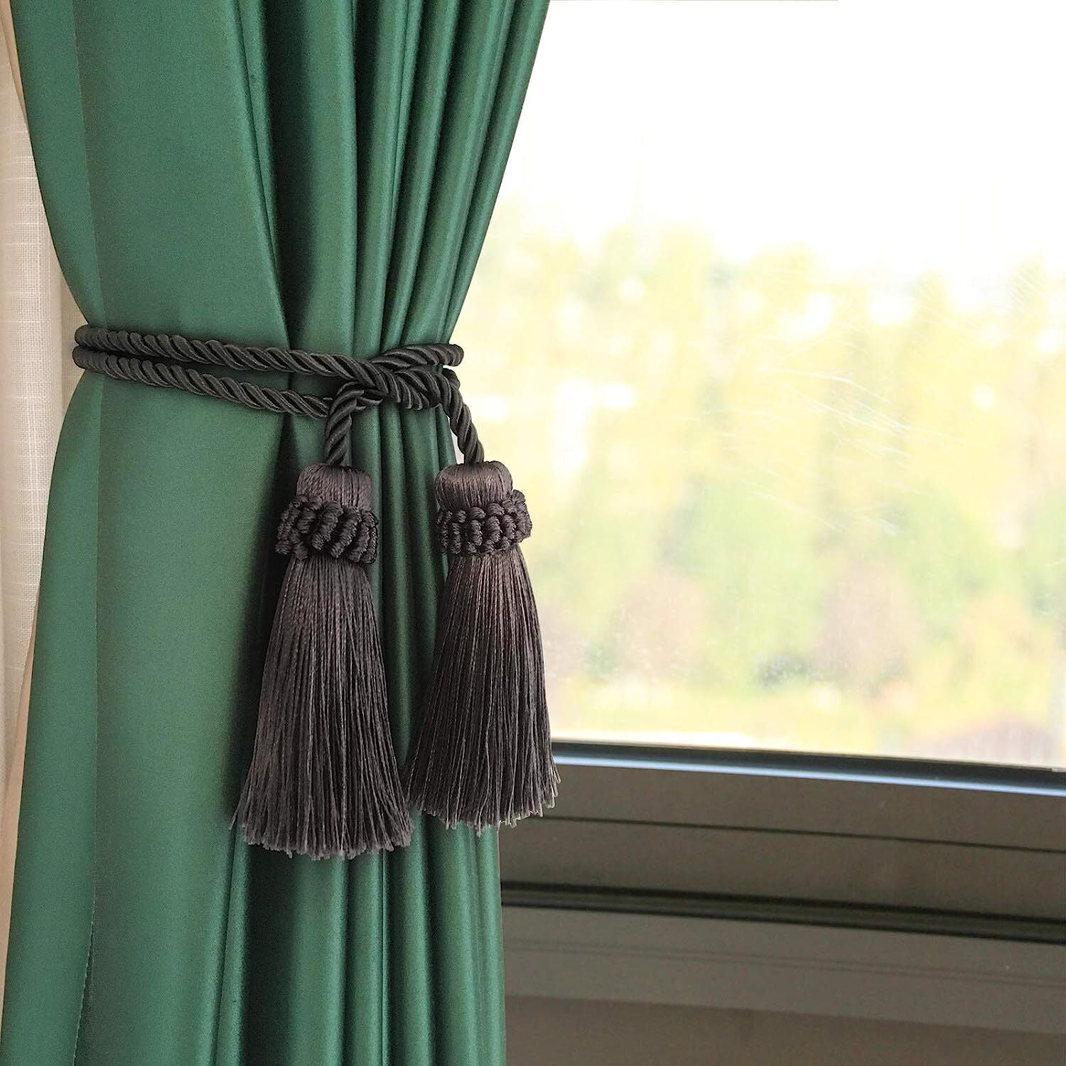 4PCS Curtain Tiebacks Handmade Decorative Curtain Holdbacks Rope with Tassel