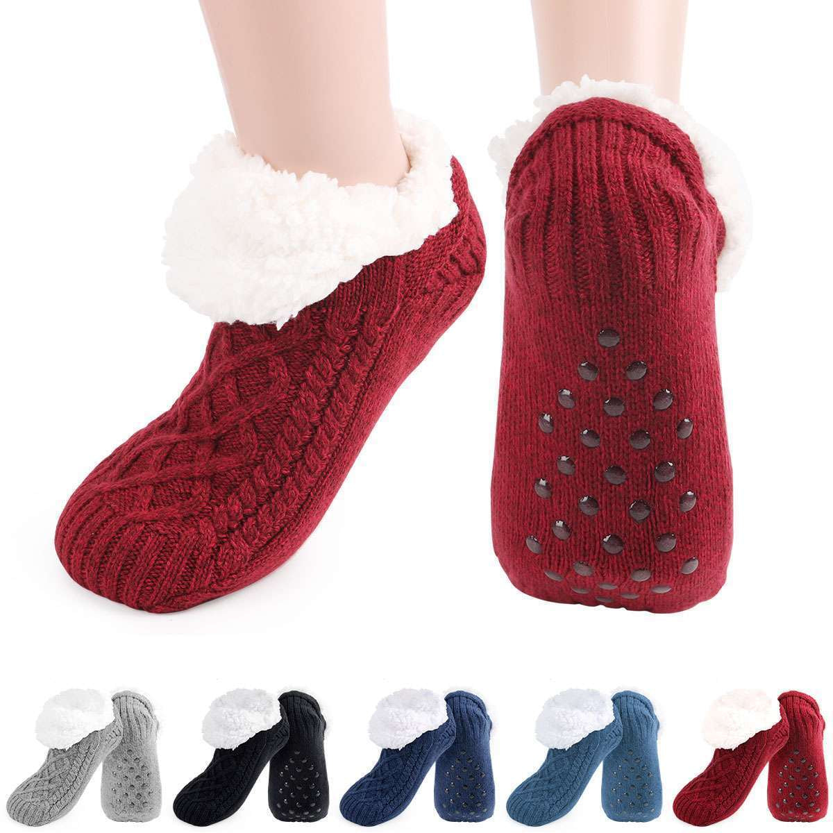 Non-Slip Women’s Fuzzy Slipper Socks – Warm Plush Knit Winter Socks Comfort Womenswear Chic Comfortable Elegance Fleece Suit Thick Basic Minimalist