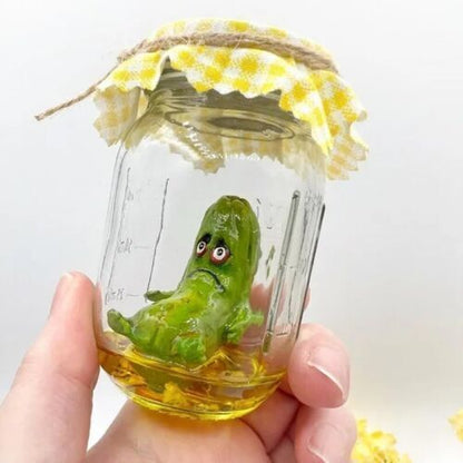 Handmade Emotional Support Grumpy Pickle in a Jar Sculpture, Handmade Cute Emotional Support