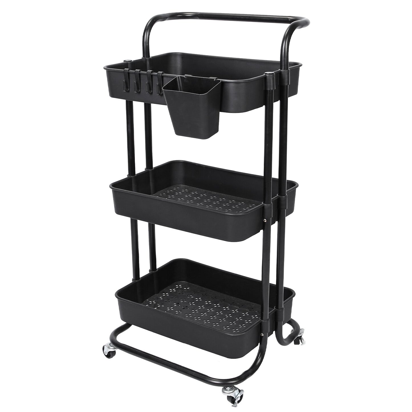 3 Tier Rolling Kitchen Trolley Cart Metal+Pp Storage Shelves Rack Utility Cart