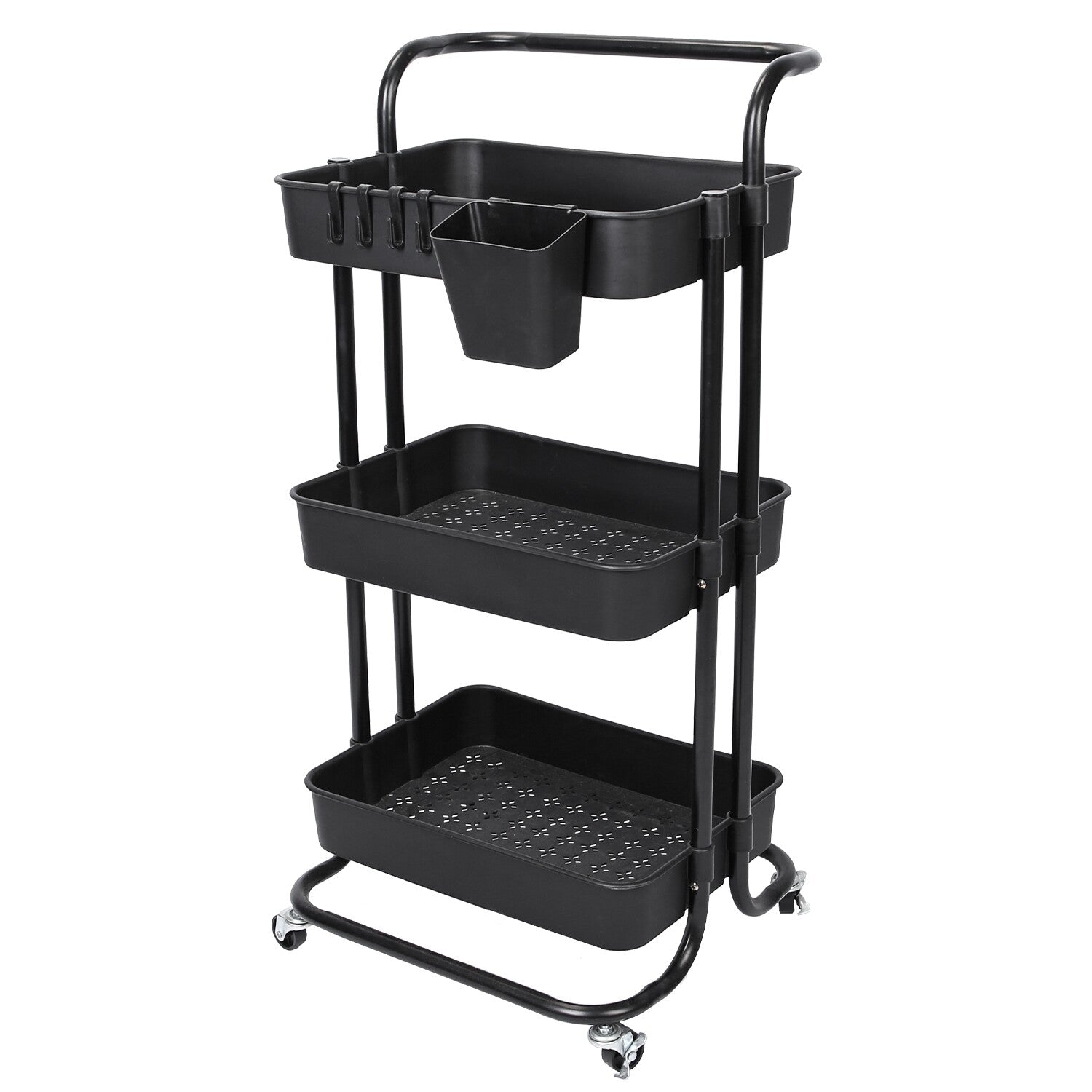 3 Tier Rolling Kitchen Trolley Cart Metal+Pp Storage Shelves Rack Utility Cart