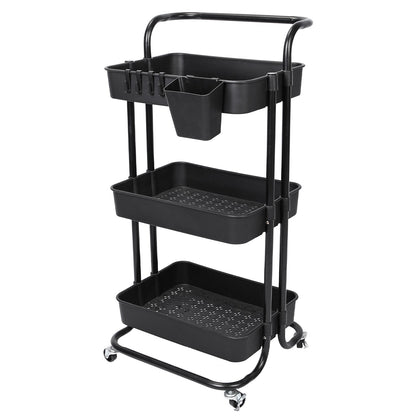 3 Tier Rolling Kitchen Trolley Cart Metal+Pp Storage Shelves Rack Utility Cart
