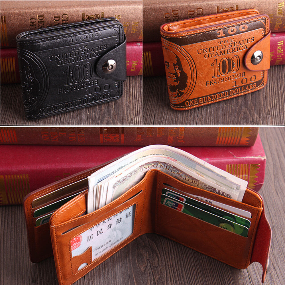Men'S US 100 Dollar Bill Leather Wallets Bifold Photo Card Holder Handbag Clutch