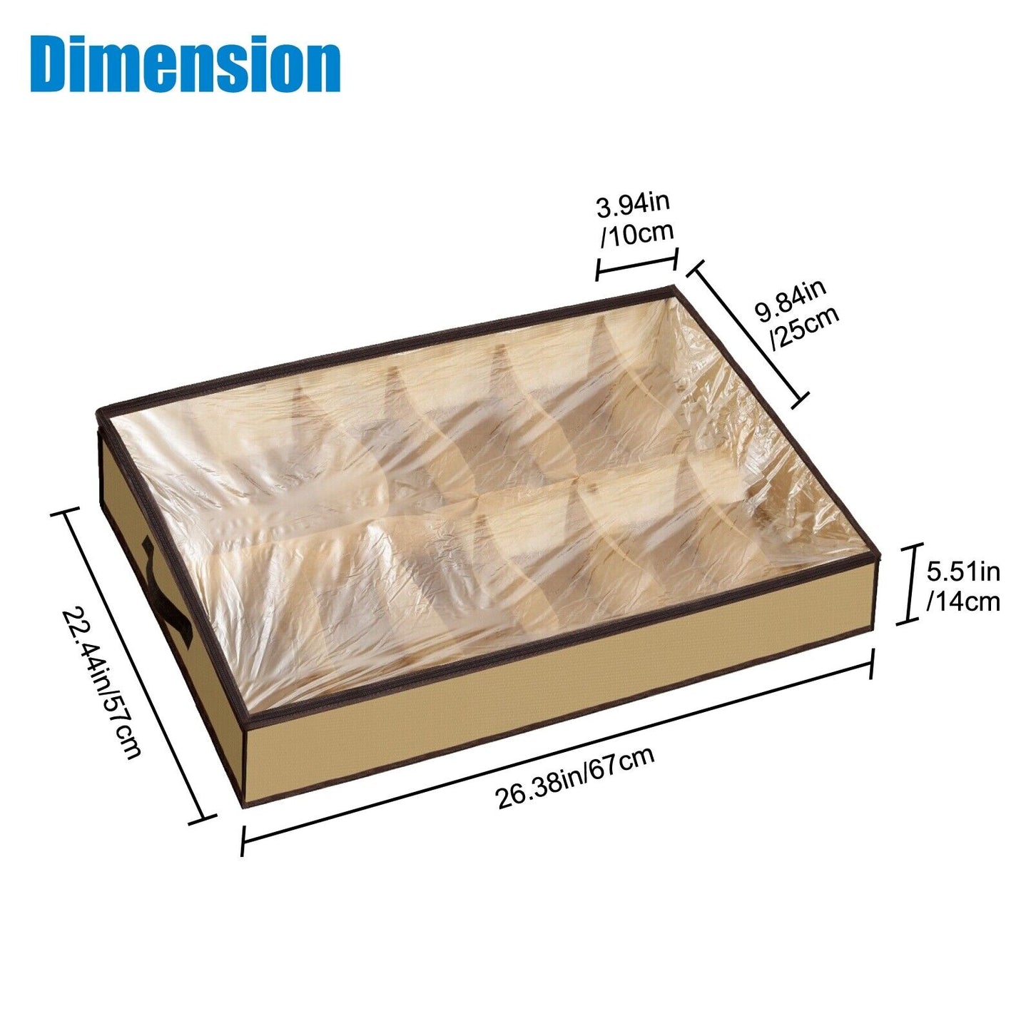 Organizer Storage Shoe Organizer Under Bed Storage with Clear Cover Holds 24 Pairs Dustproof Space Saving Box with Handles