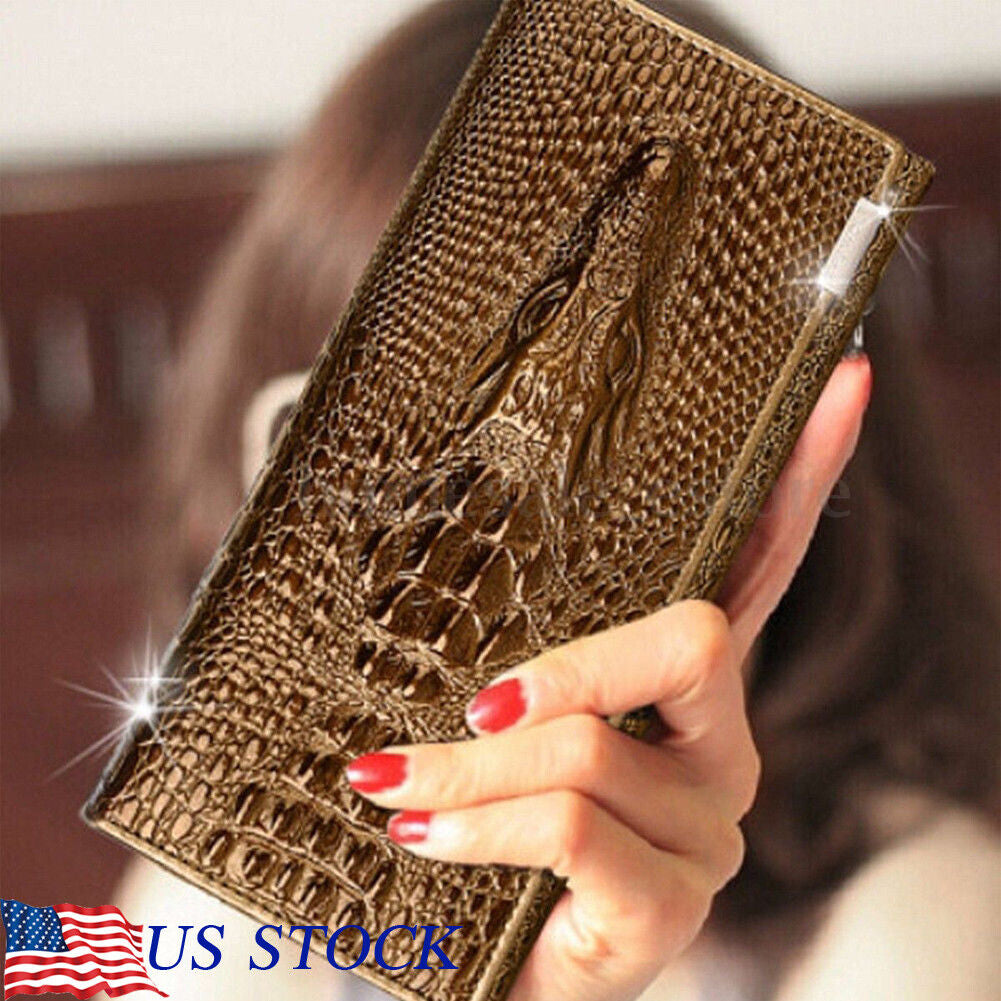 Leather 3D Embossing Alligator Ladies Crocodile Long Clutch Wallets Women Wallet