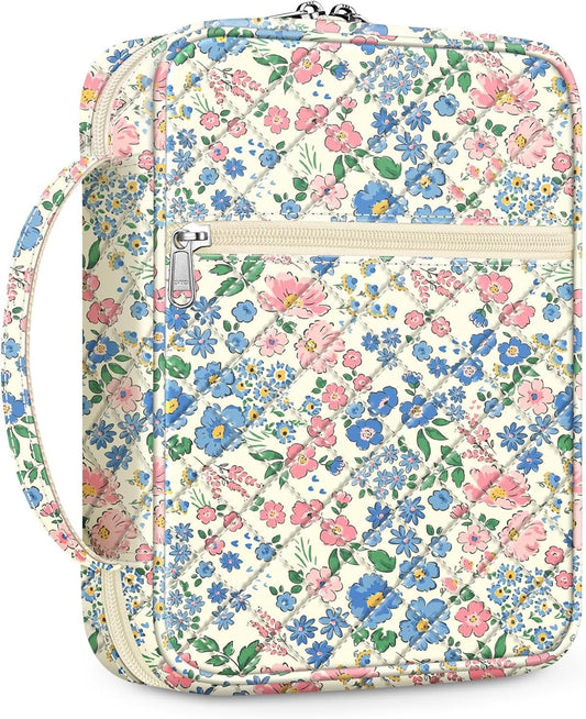 Floral Bible Cover Case for Women Quilted Bible Cover Bag with Handle for Women