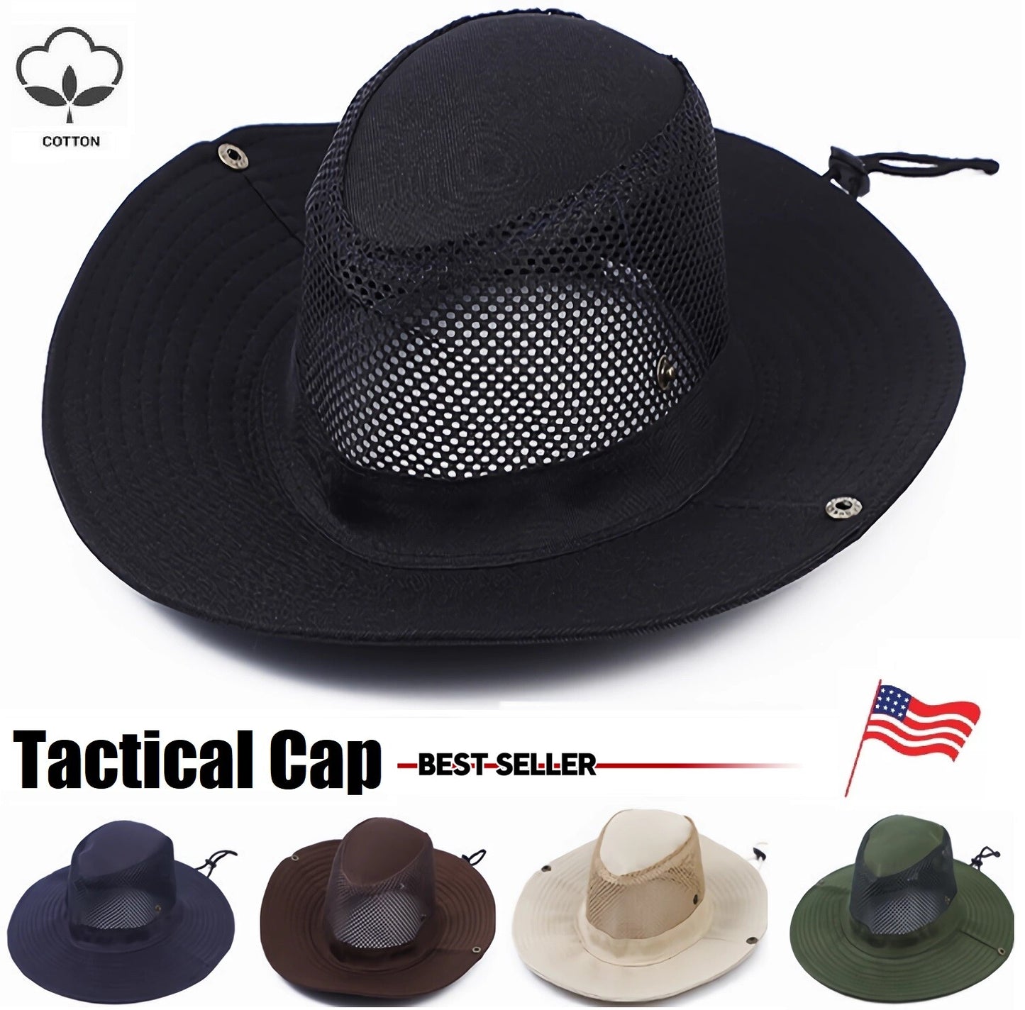 Mesh Tactical Boonie Hat Military Camo Bucket Wide Brim Sun Fishing Summer Cap