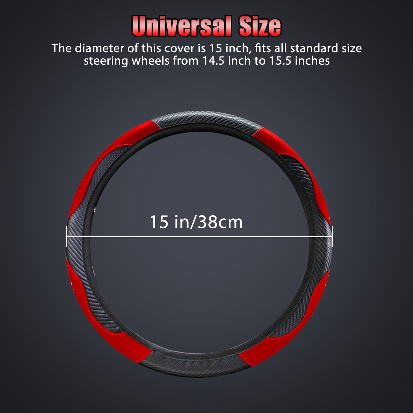 Universal Car SUV Steering Wheel Cover Red Microfiber Leather 15" for Honda Jeep