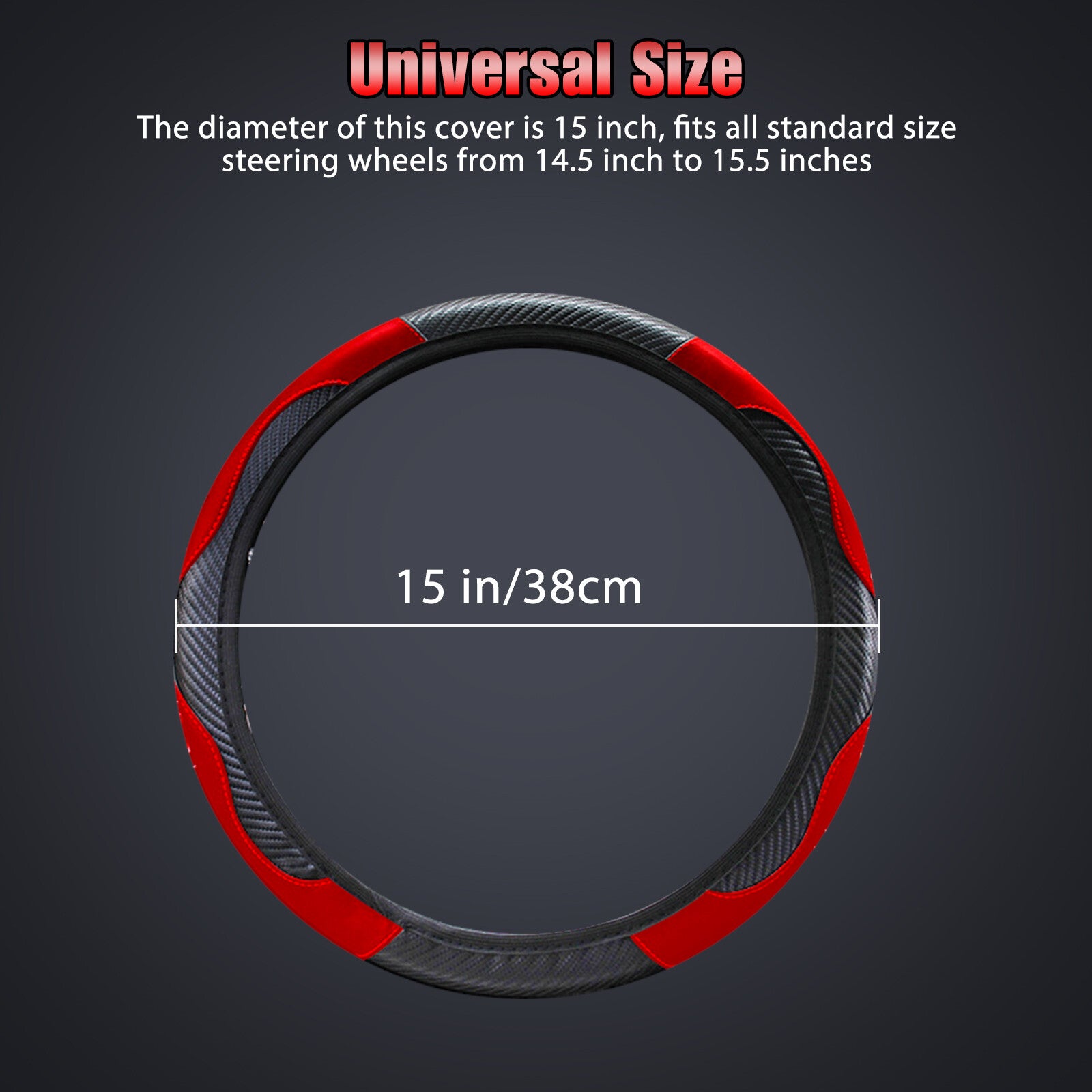 Universal Car SUV Steering Wheel Cover Red Microfiber Leather 15" for Honda Jeep