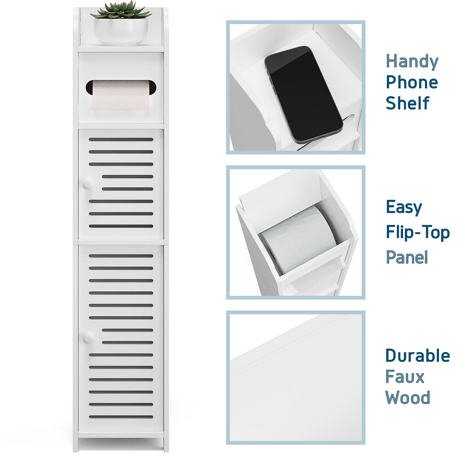 Bathroom Storage Cabinet Floor Standing Toilet Paper Organizer Shelves with Door