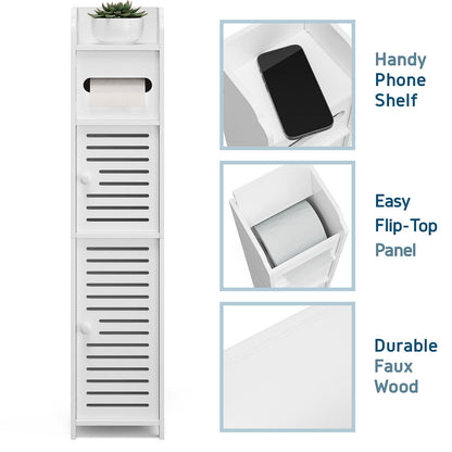 Bathroom Storage Cabinet Floor Standing Toilet Paper Organizer Shelves with Door