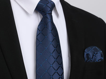 Ties for Men Silk Extra Long Tie and Pocket Square Classic Plaid Checkered 63 In