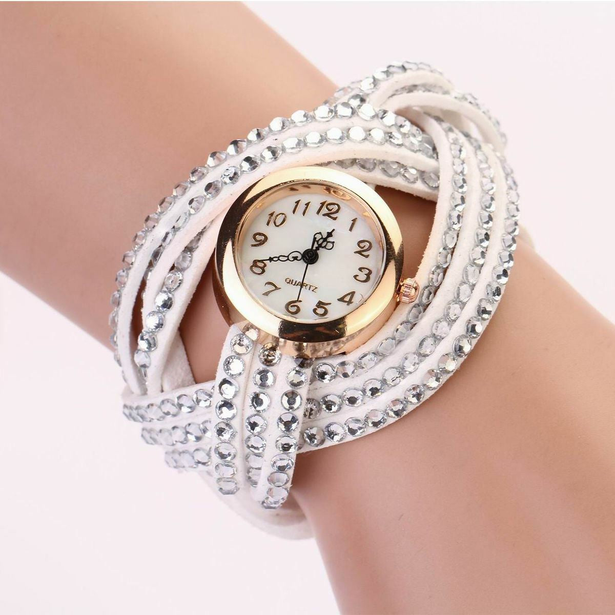 New Fashion Women Crystal Multilayer Leather Bracelet Quartz Analog Wrist Watch