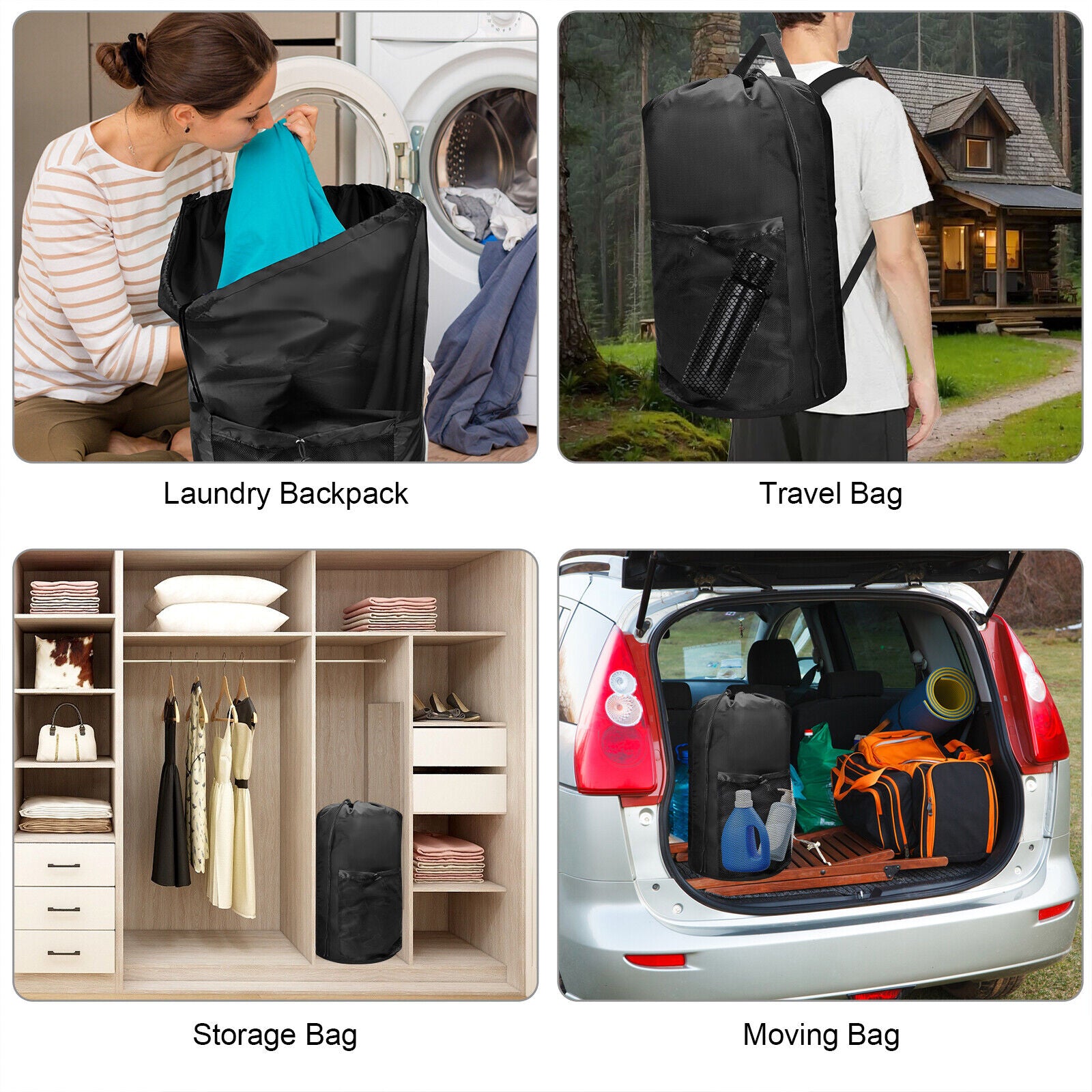 Large Laundry Backpack Bag, Heavy Duty Dirty Clothes Hamper Drawstring Closure