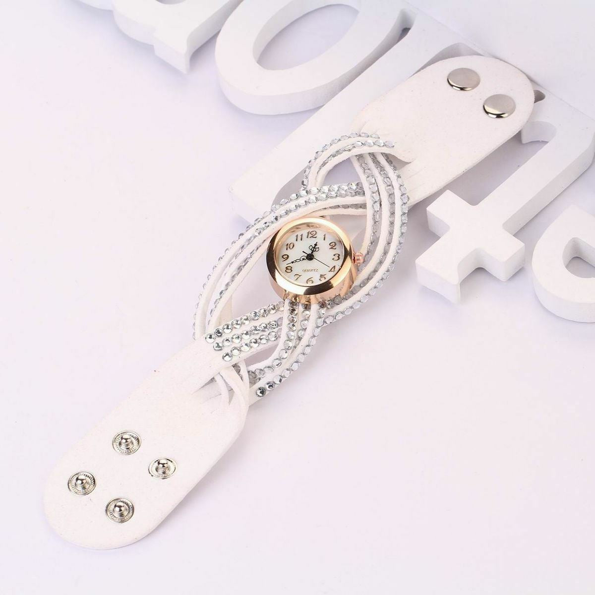 New Fashion Women Crystal Multilayer Leather Bracelet Quartz Analog Wrist Watch