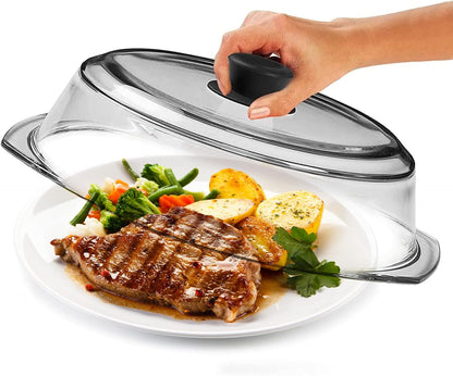 Microwave Glass Plate Cover – Splatter Guard with Venting Hole, BPA-Free, Heat-Resistant, Easy Grip Handle for Safe & Even Heating, Dishwasher Safe!