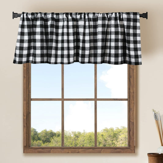 Farmhouse Kitchen 2 Pack Buffalo Check Plaid Window Valances White and Black Farmhouse