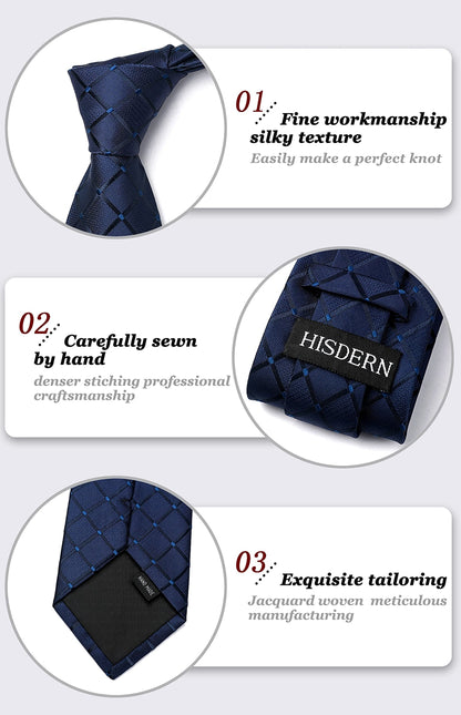Ties for Men Silk Extra Long Tie and Pocket Square Classic Plaid Checkered 63 In