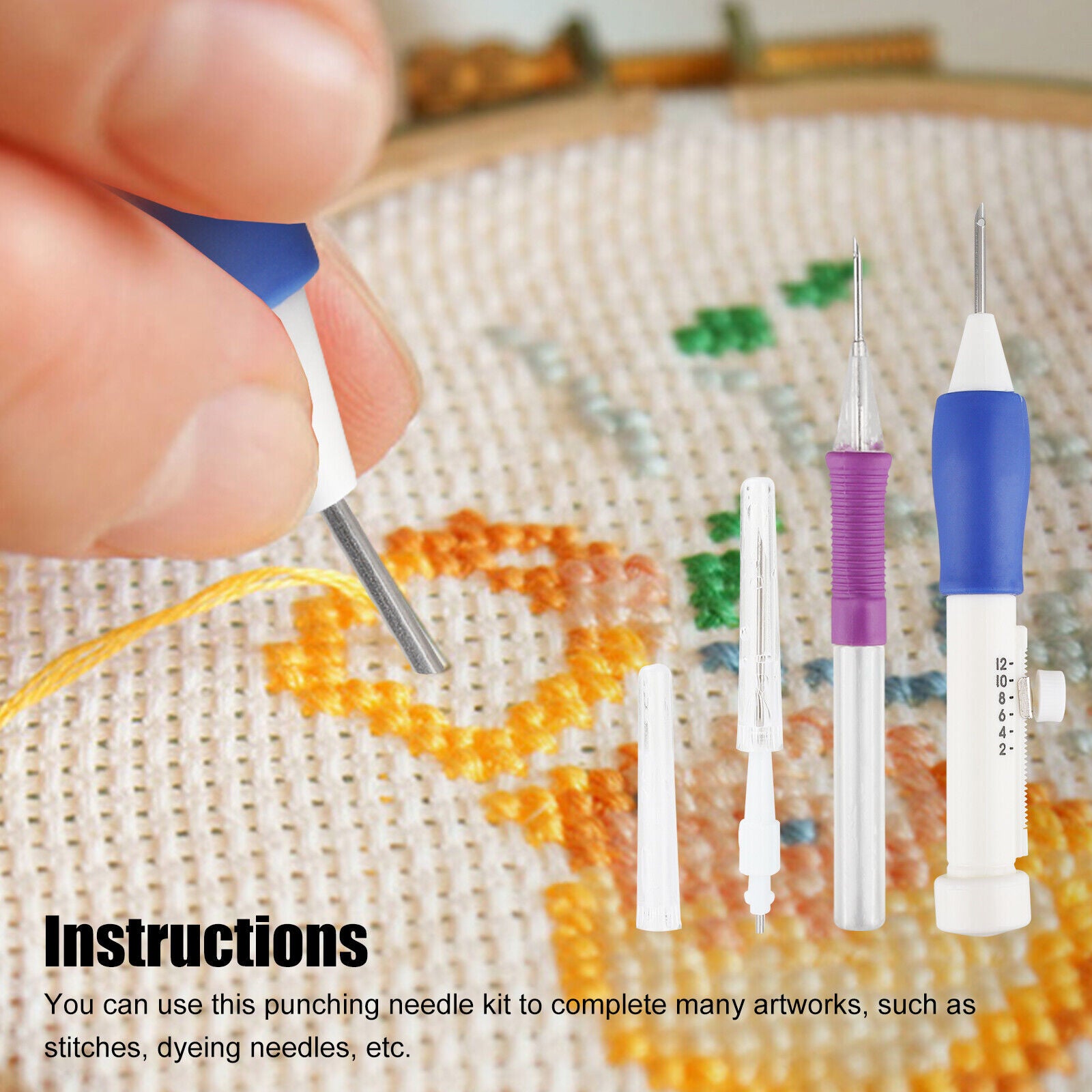 DIY Punch Needle Magic Embroidery Pen Set Stitching Thread Tool Sewing Craft Kit