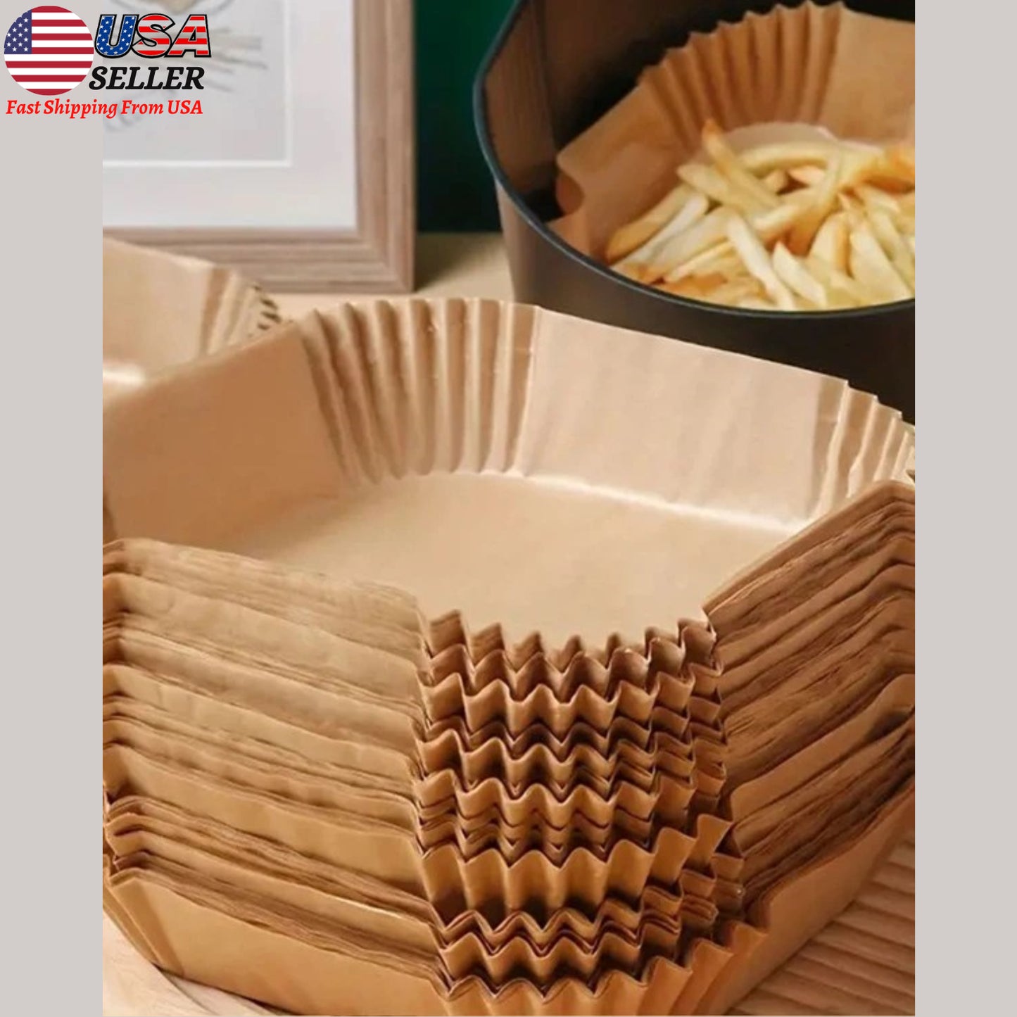 Air Fryer Paper Liner Disposable Non-Stick Steamer Mat for Cooking 8 Inch/50Pcs