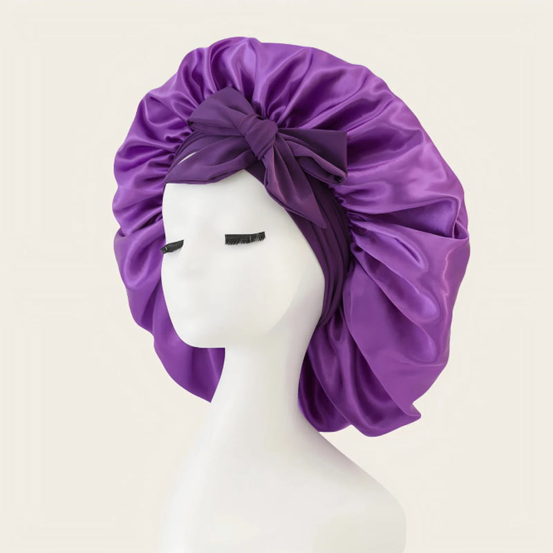 Women Luxurious Satin Bonnet Night Sleep Hair Silk Head Cover Wide Elastic Band