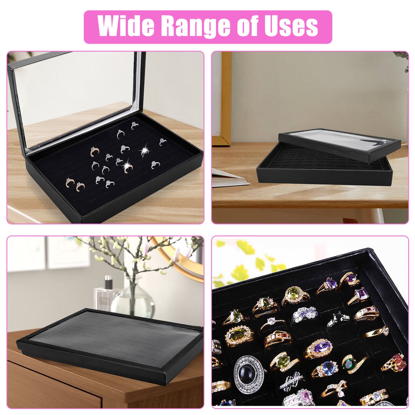 100 Slots Jewelry Ring Display Organizer Tray Holder Earrings Storage Boxes Case