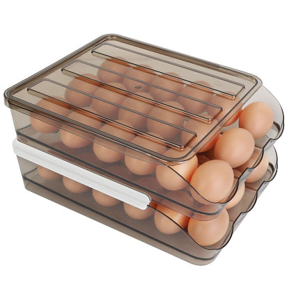 2-Layer Automatic Rolling Egg Holder Storage Box for Fridge Egg Container Tray