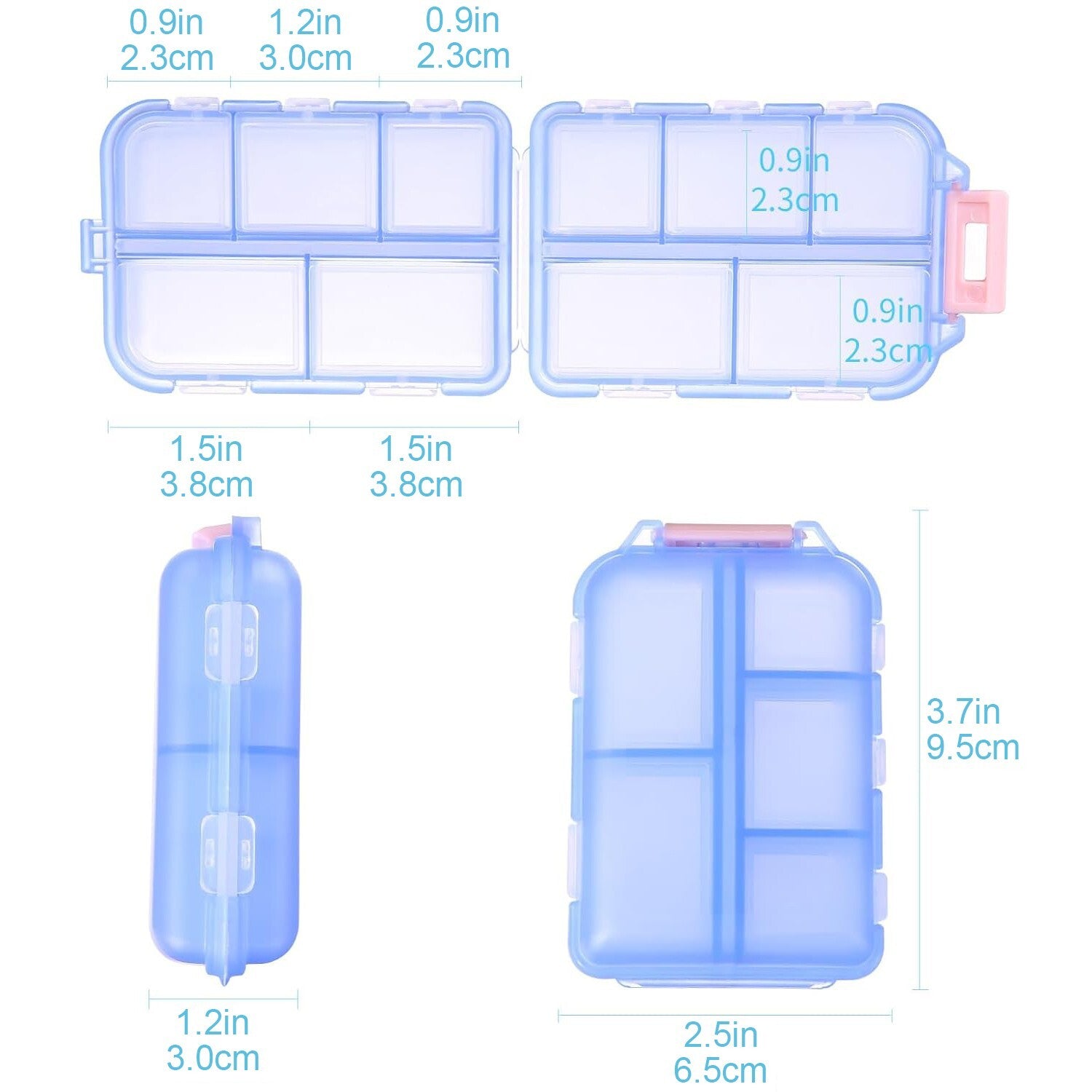 3PCS Pill Organizer 10 Compartments Travel Pill Box Portable Folding Small Case