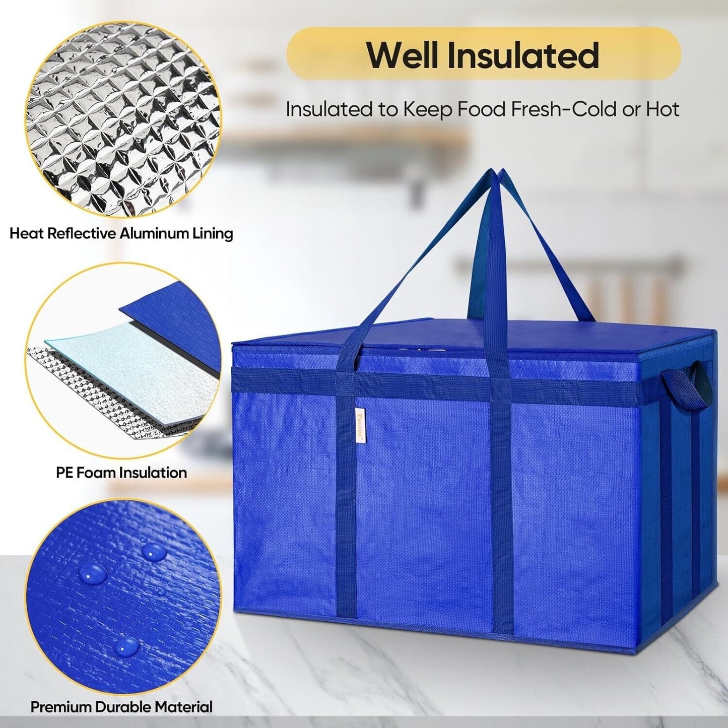 2Pk 3XL Insulated Reusable Grocery Bags, Collapsible Cooler Bag for Groceries