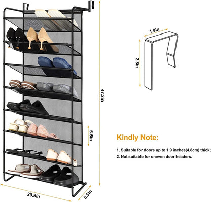 Metal Shoe Rack for Door Hanging – 8-Tier Metal Shoe Organizer Storage, Space-Saving Shoe Holder for Entryway, Closet, or Hallway, Easy Installation