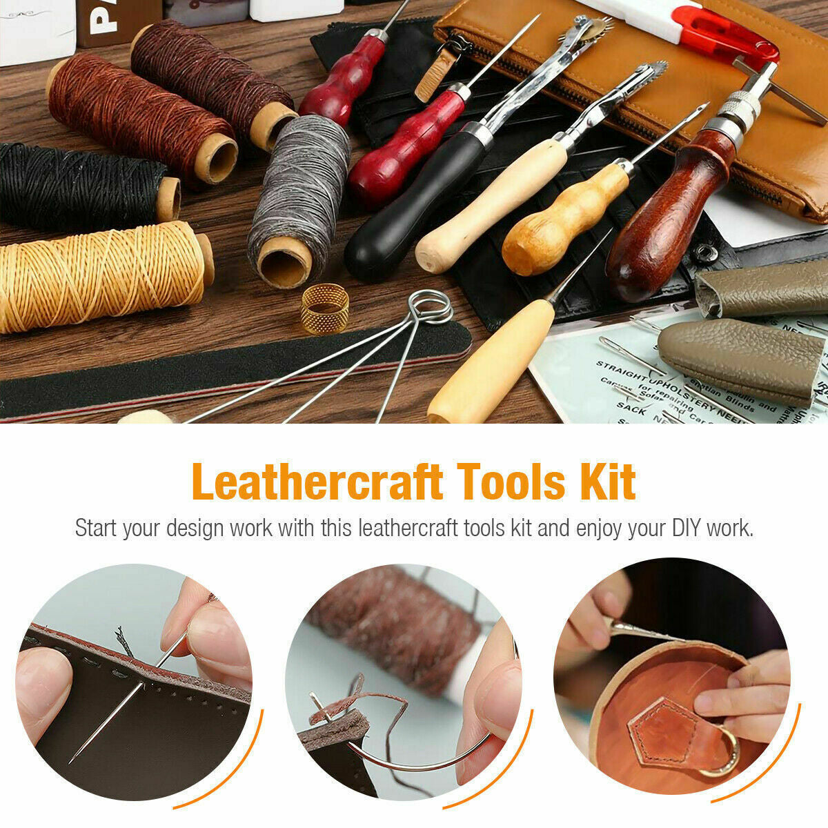 29Pcs Leather Craft Punch Tools Kit Stitching Carving Working Sewing Needles US