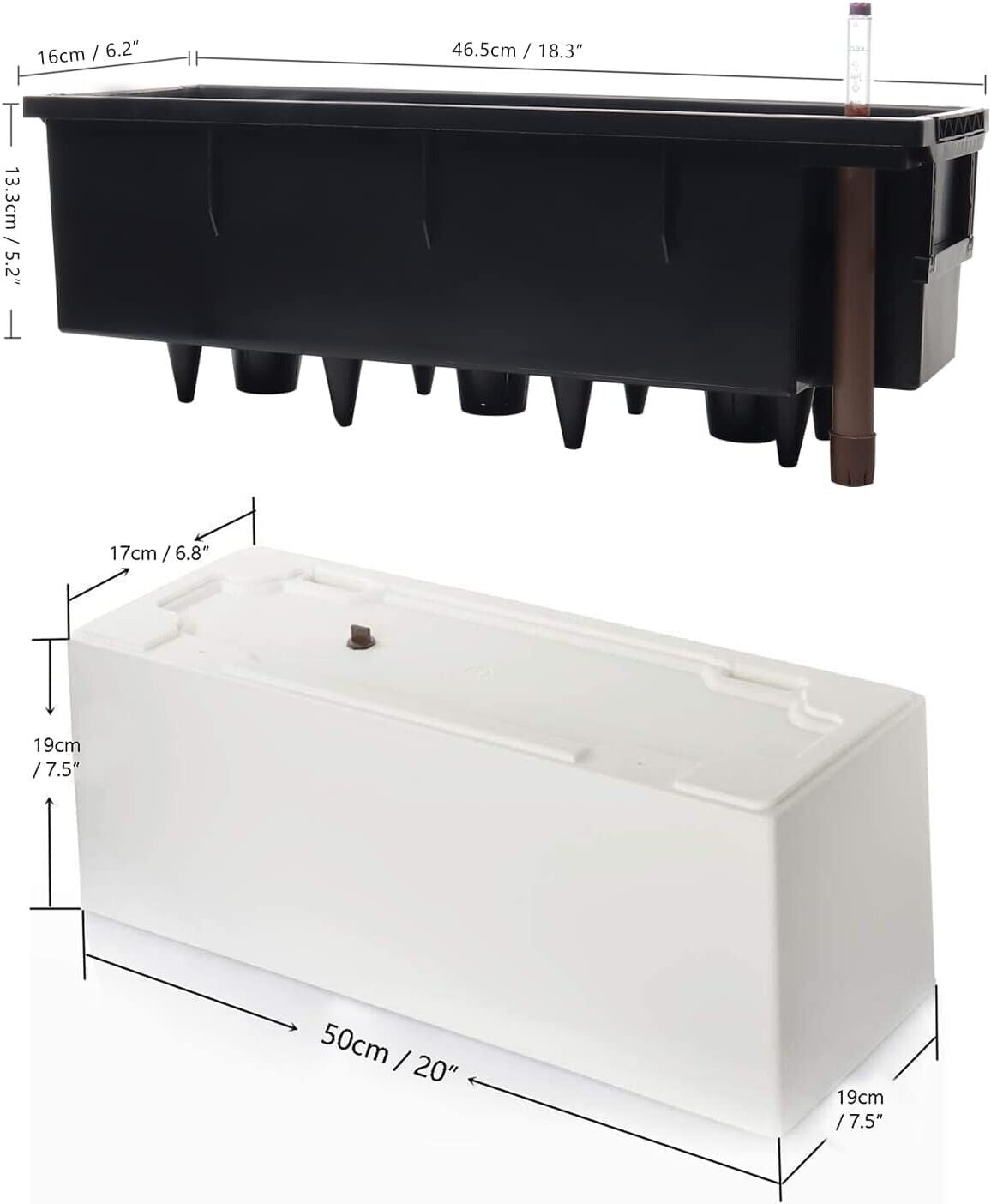 Self Watering Planter Box 20" – Indoor Outdoor Rectangle Pot with Coco Coir Soil, Water Level Indicator, Modern Decorative Flower & Herb Garden