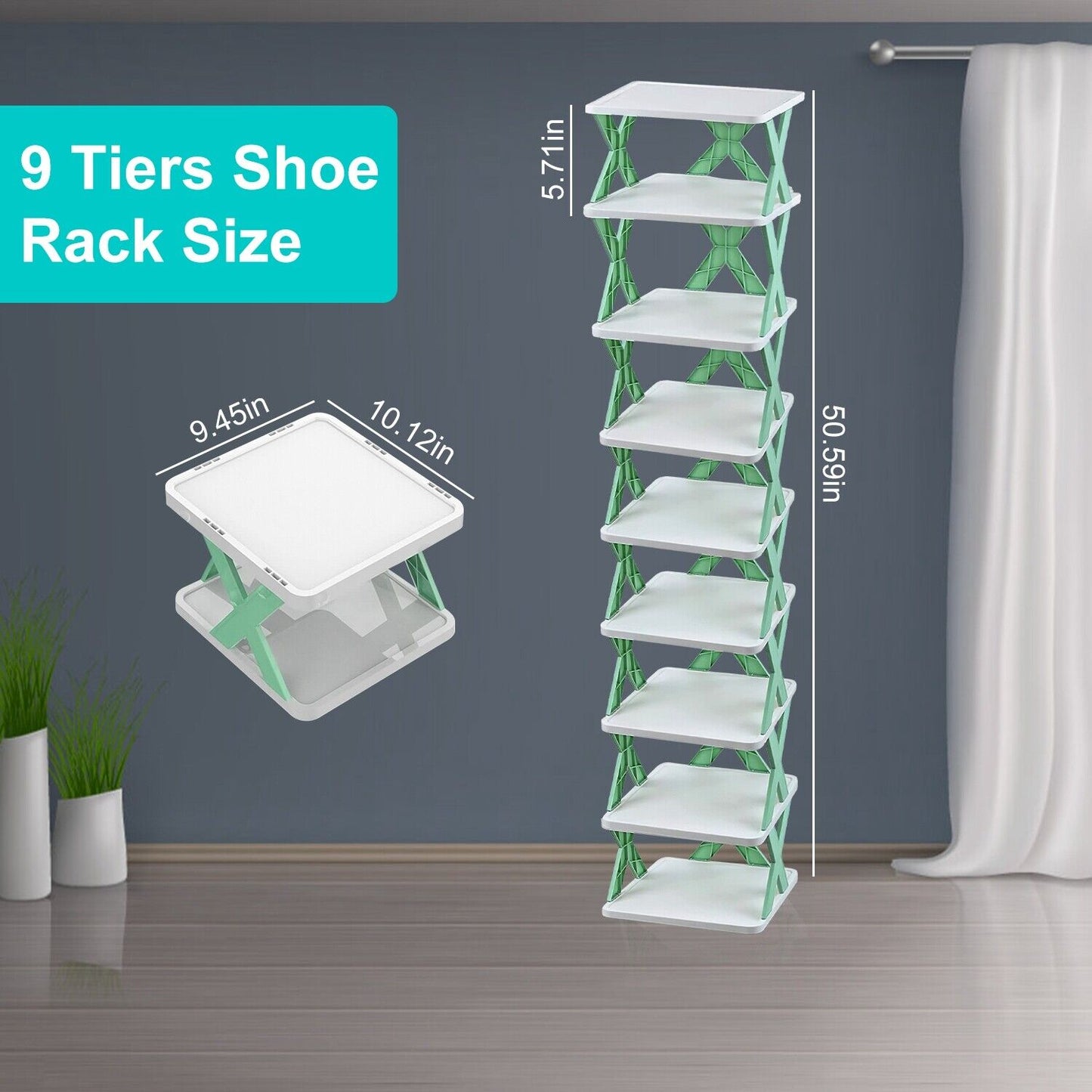 9-Tier Space-Saving Shoe Rack Organizer - Narrow Adjustable DIY Shoe Shelf for Entryway, Closet, or Bedroom, Easy Tool-Free Assembly, Modern Design