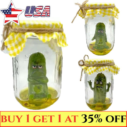 Handmade Emotional Support Grumpy Pickle in a Jar Sculpture, Handmade Cute Emotional Support