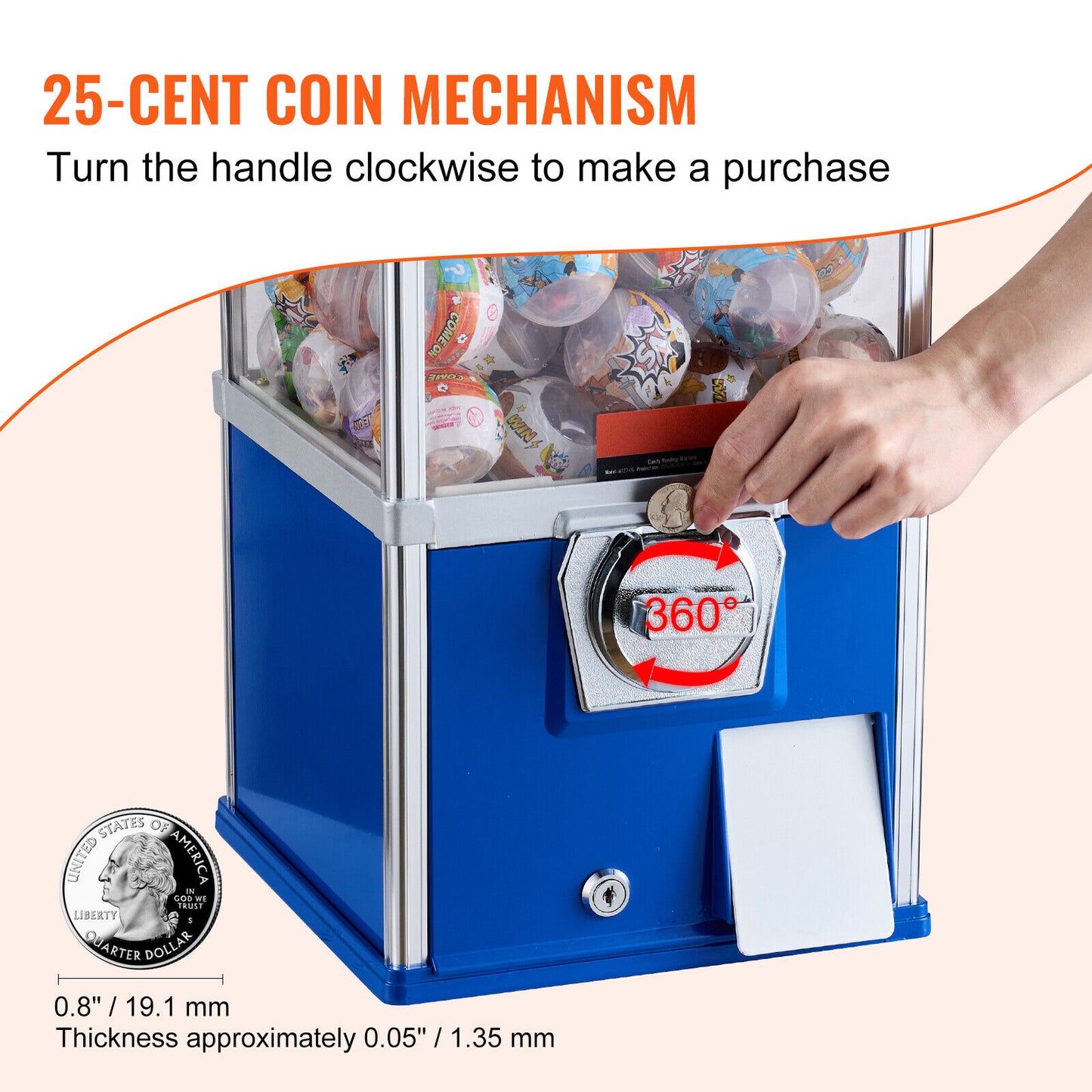 Gumball Machine 24L Large Capacity - Coin Operated Vending Machine for 1.77"-2.3" Capsule Toys, Bouncy Balls, Bubble Gum - Sturdy Metal Base, Lockable